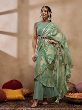 Pre-Draped Sarree With Blouse In Sea Green Color